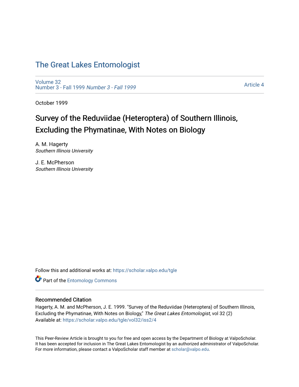 Survey of the Reduviidae (Heteroptera) of Southern Illinois, Excluding the Phymatinae, with Notes on Biology