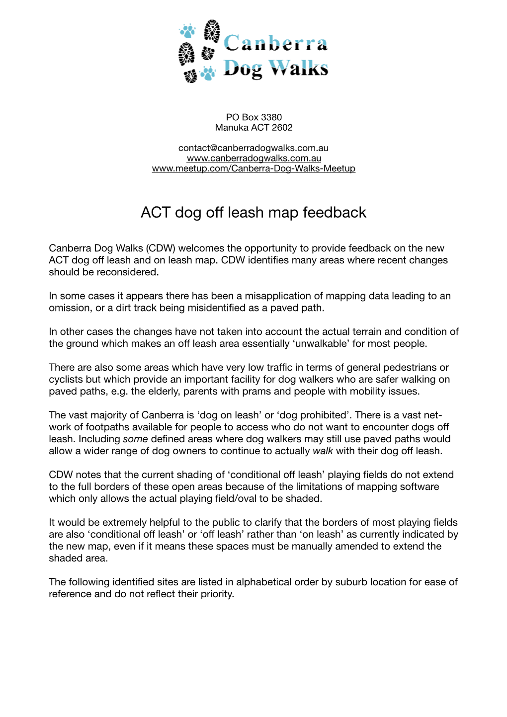 ACT Dog Offleash Map Feedback