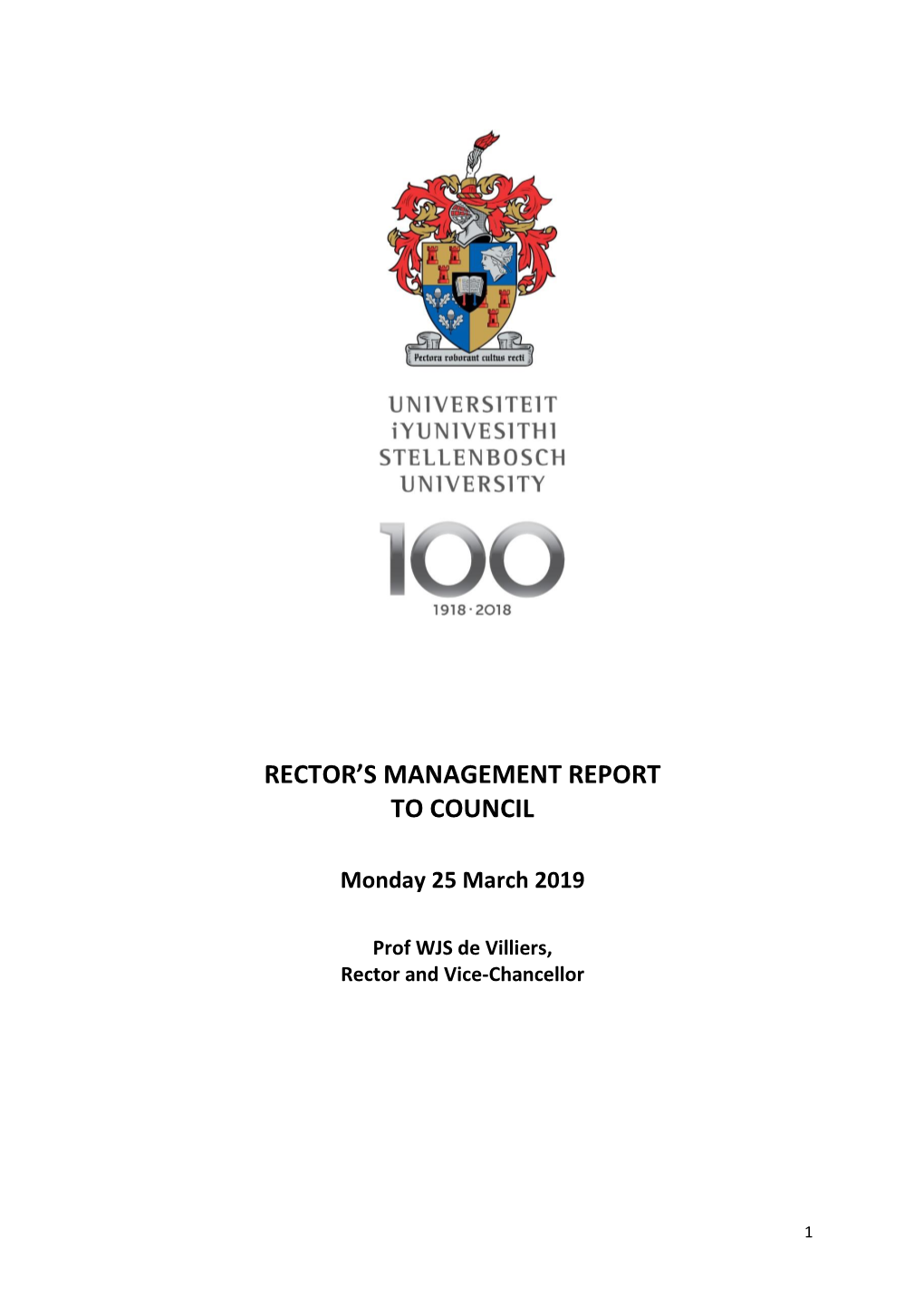 Rector's Management Report to Council