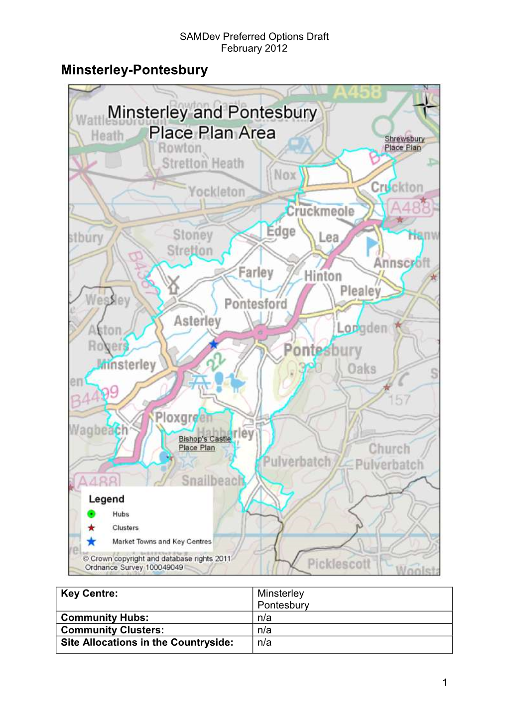 Key Centre: Minsterley Pontesbury Community Hubs: N/A Community Clusters: N/A Site Allocations in the Countryside: N/A