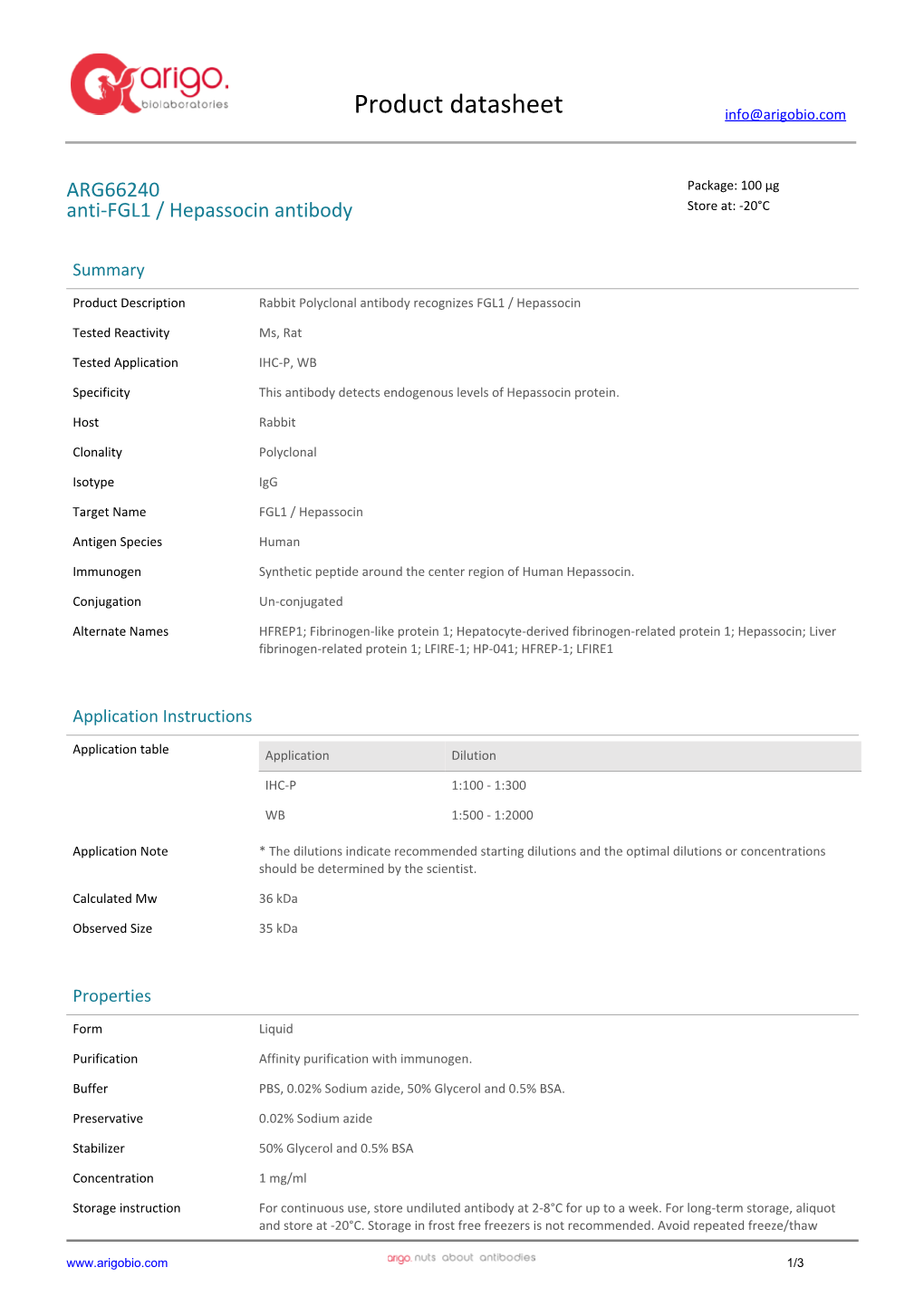 Anti-FGL1 / Hepassocin Antibody (ARG66240)