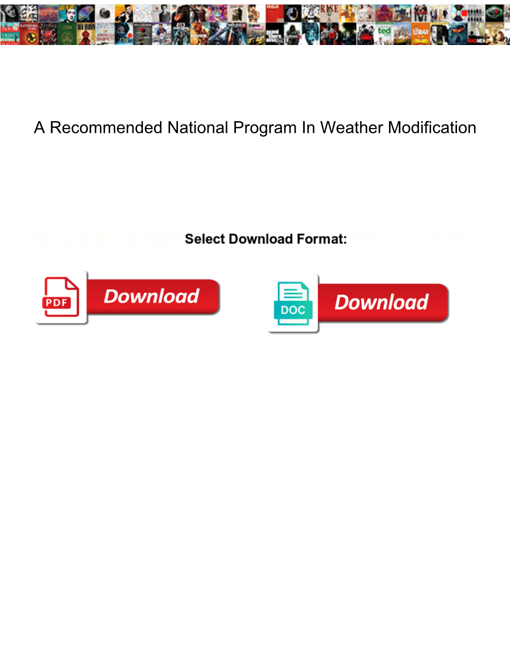 A Recommended National Program in Weather Modification