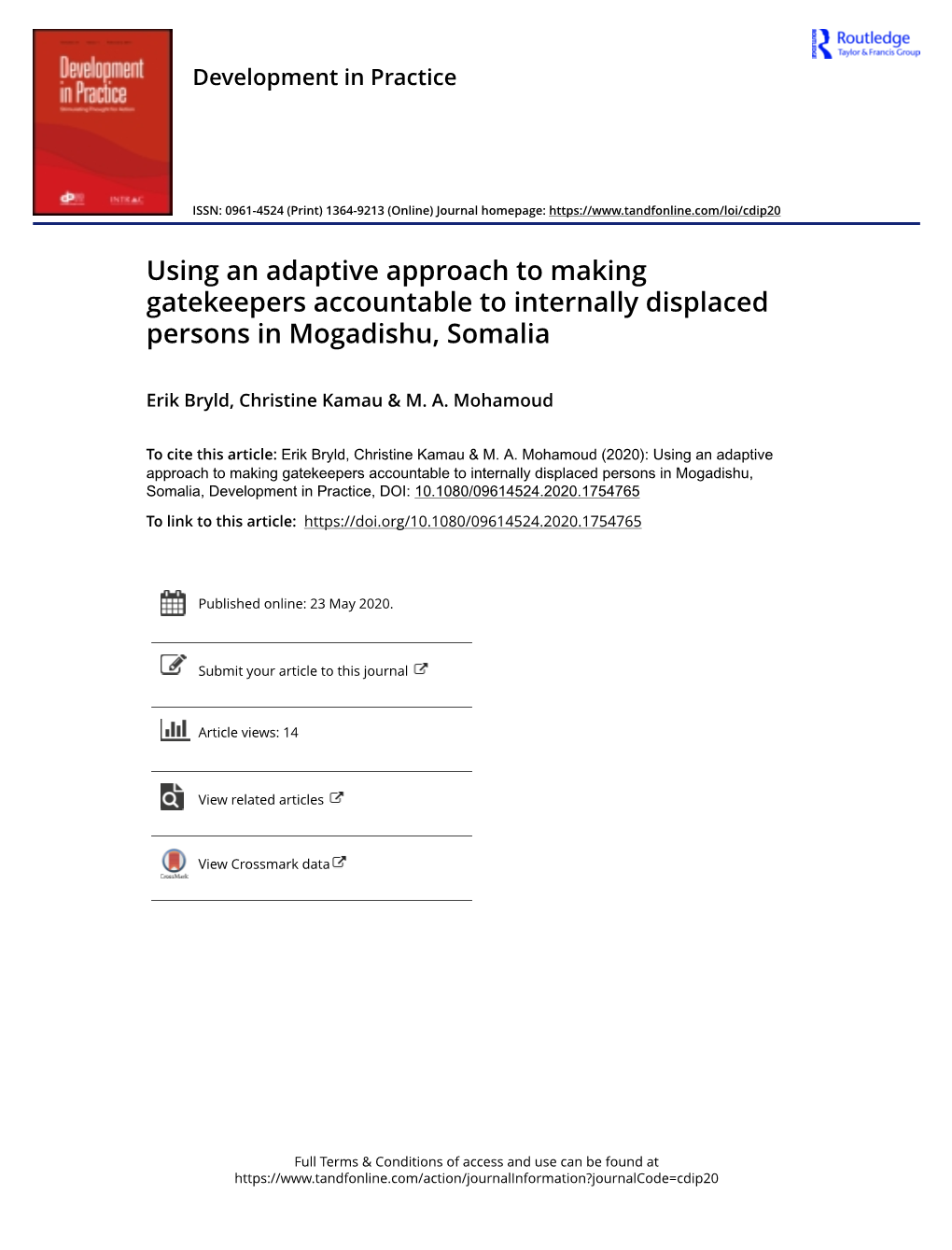 Using an Adaptive Approach to Making Gatekeepers Accountable to Internally Displaced Persons in Mogadishu, Somalia