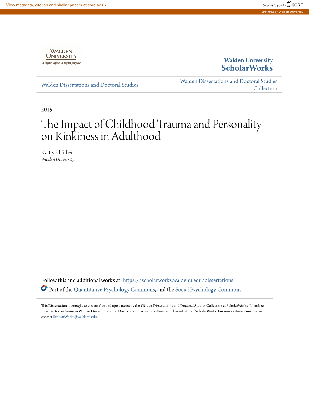 The Impact of Childhood Trauma and Personality on Kinkiness in Adulthood