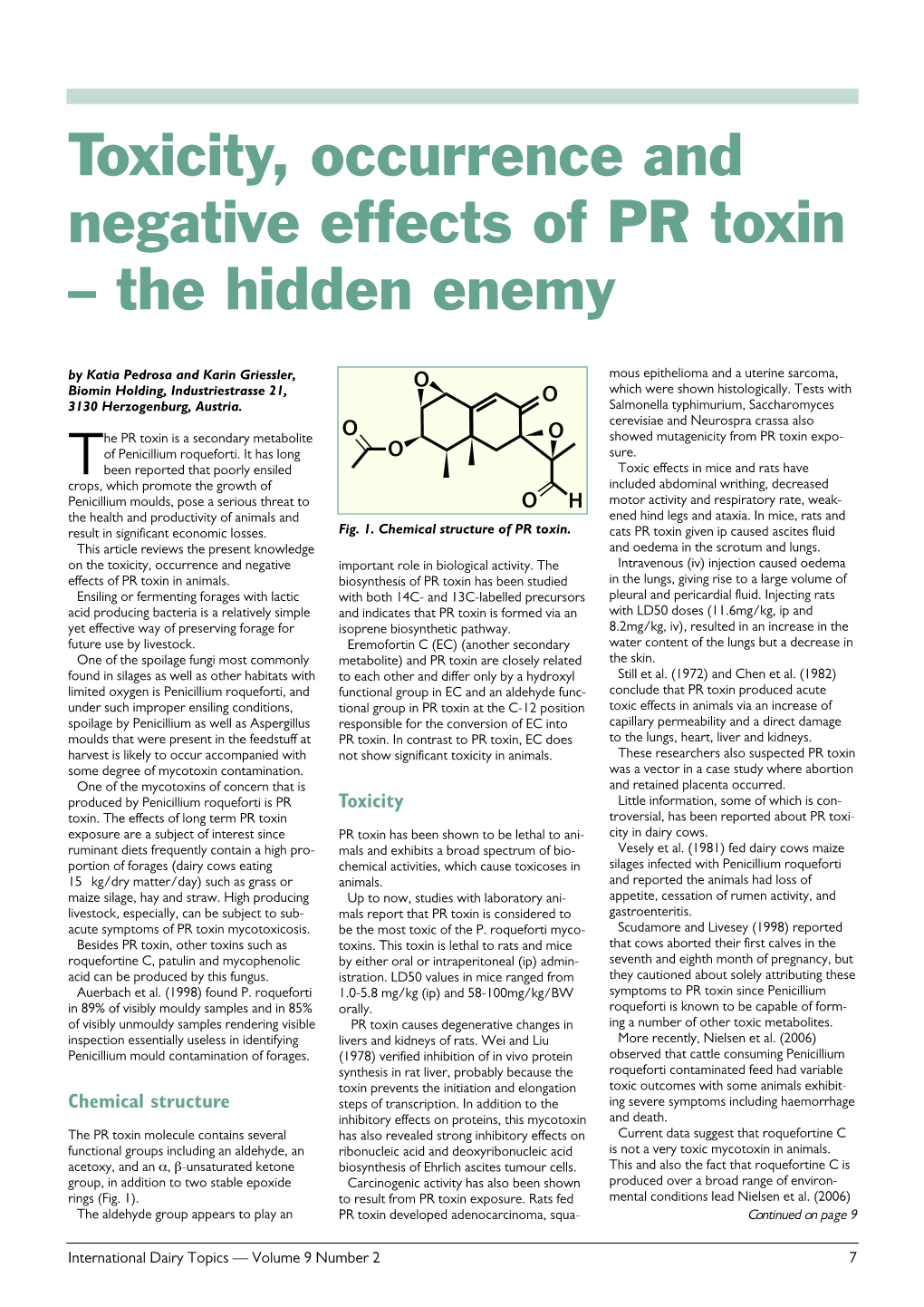 Toxicity, Occurrence and Negative Effects of PR Toxin