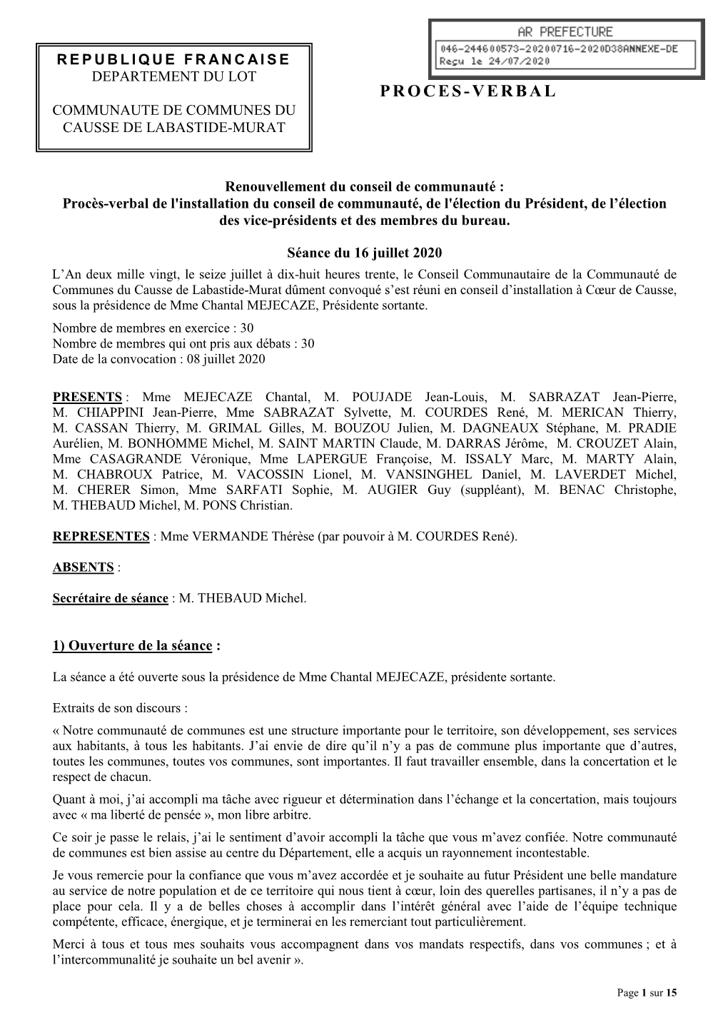 Séance Du 16 Juillet 2020 À Cœur-De-Causse