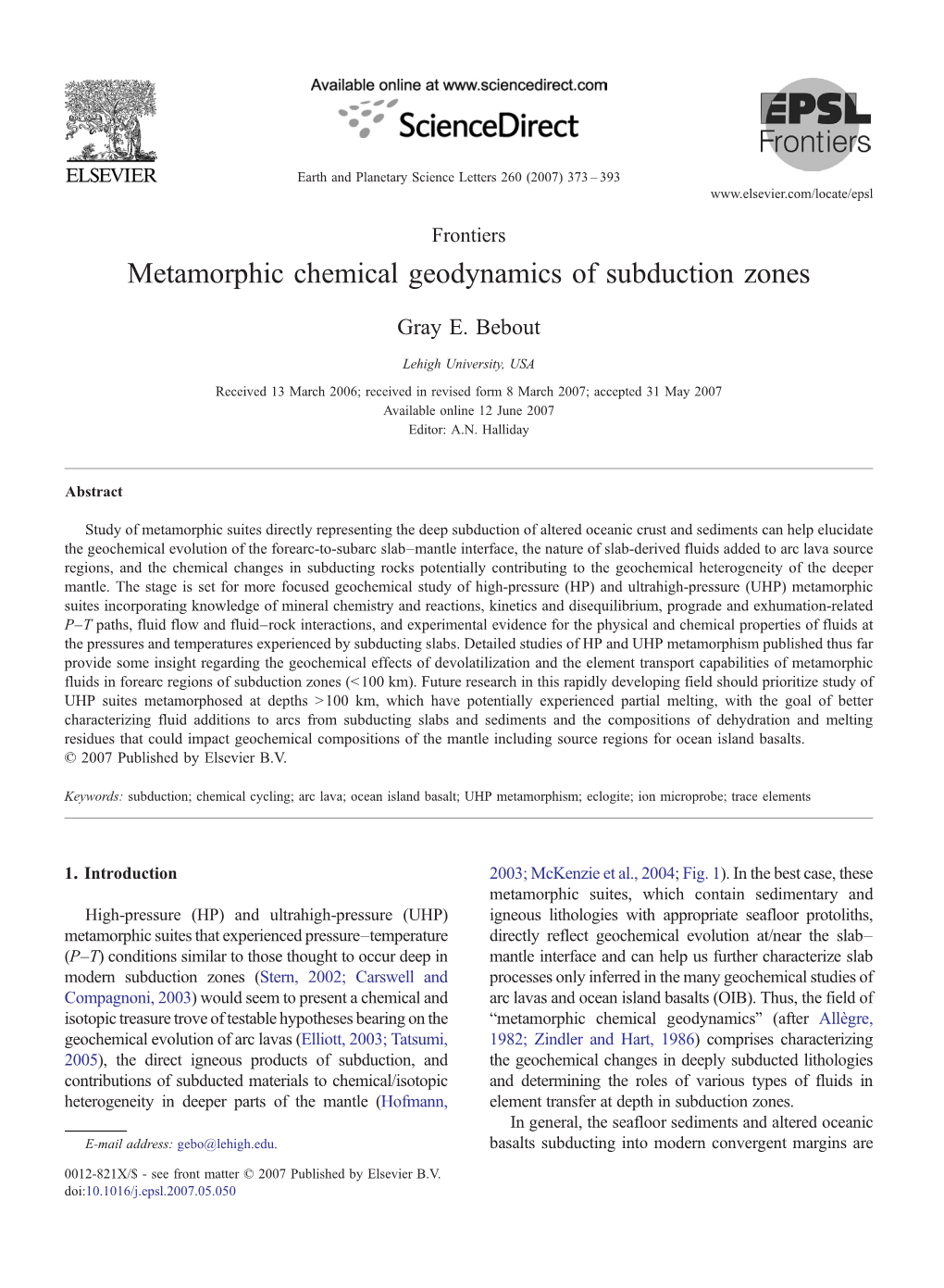 Metamorphic Chemical Geodynamics of Subduction Zones