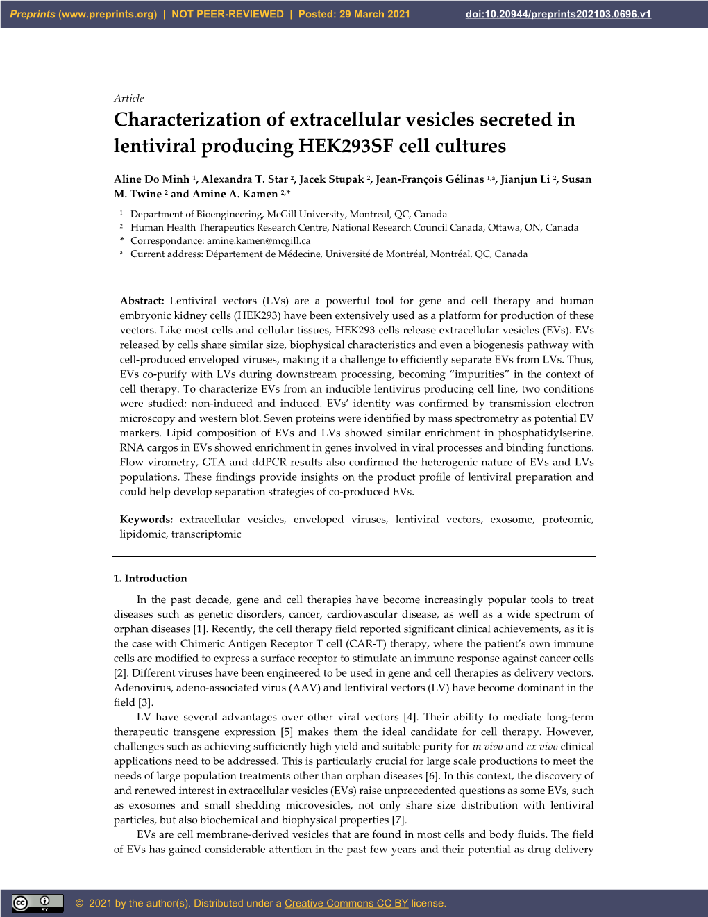 Characterization of Extracellular Vesicles Secreted in Lentiviral Producing HEK293SF Cell Cultures