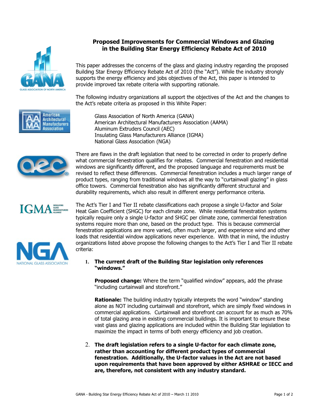 Proposed Improvements for Commercial Windows and Glazing