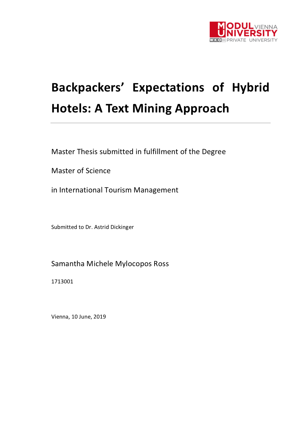 Backpackers' Expectations of Hybrid Hotels