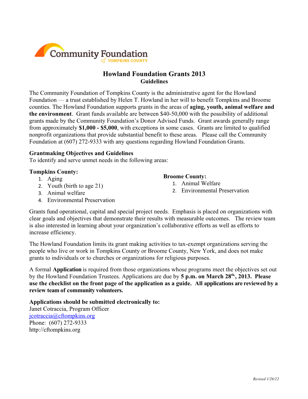 Howland Foundation Grants 2013