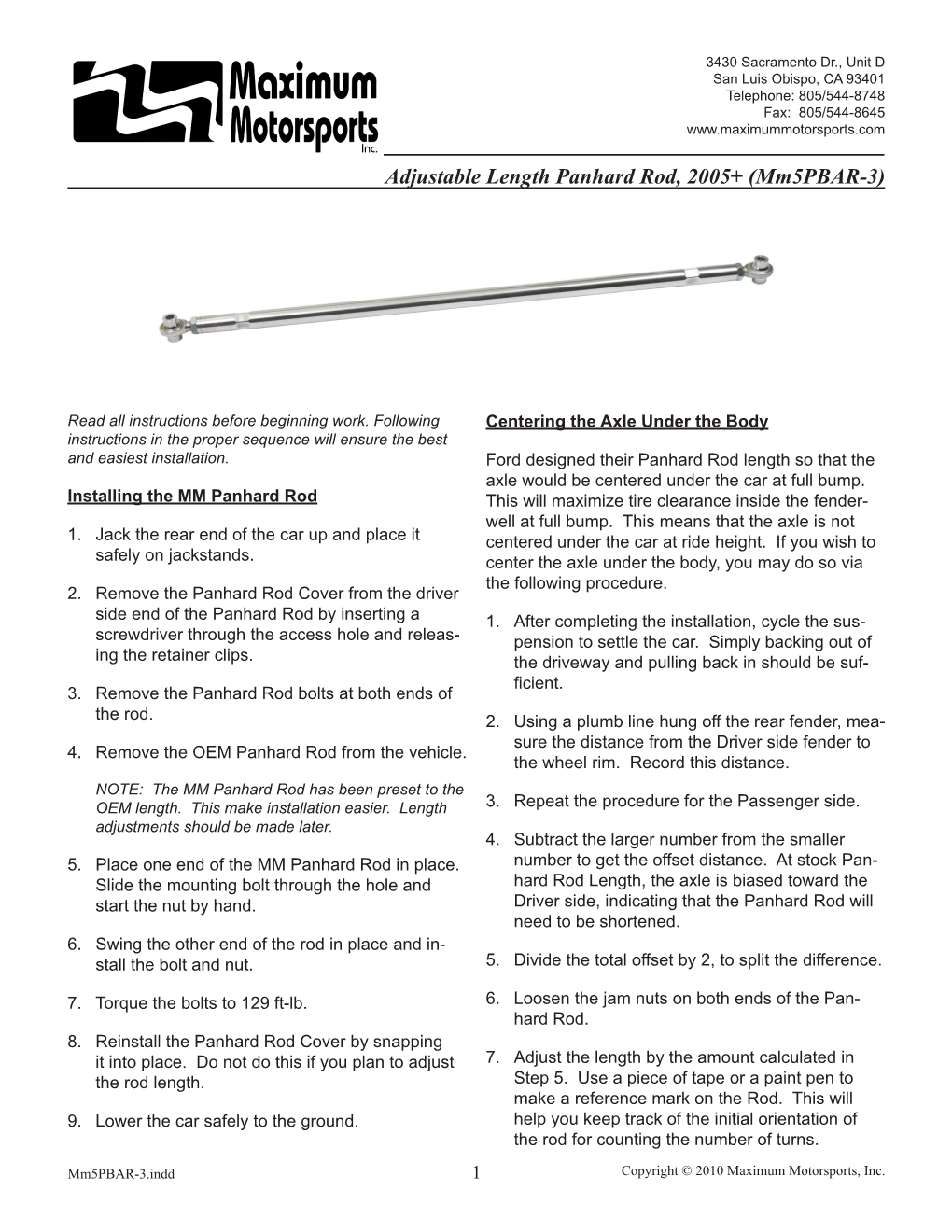 Adjustable Length Panhard Rod, 2005+ (Mm5pbar-3)