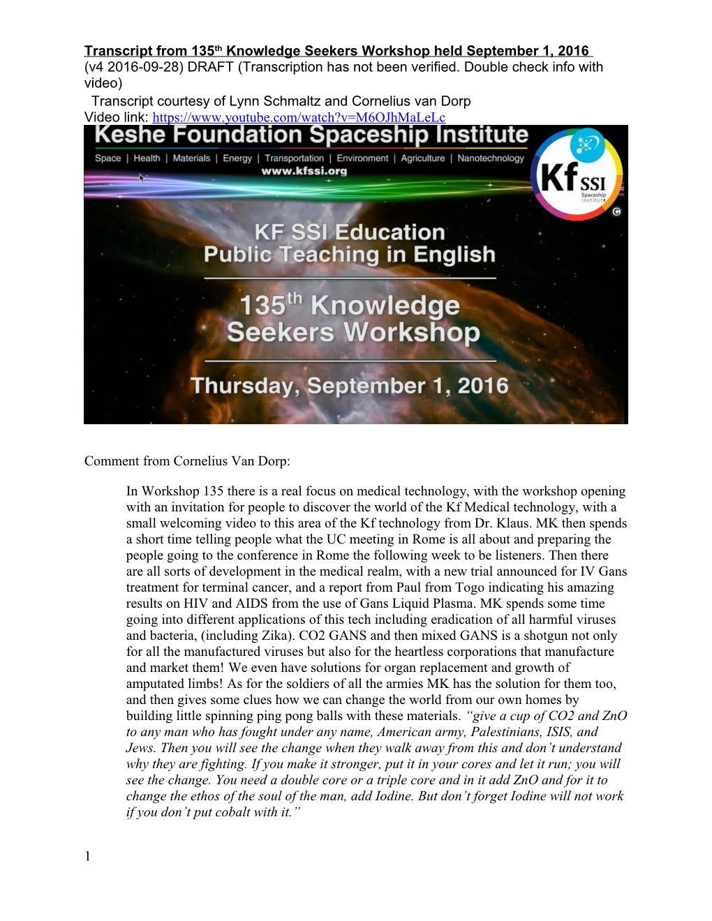 Transcript from 135Th Knowledge Seekers Workshop Held September 1, 2016