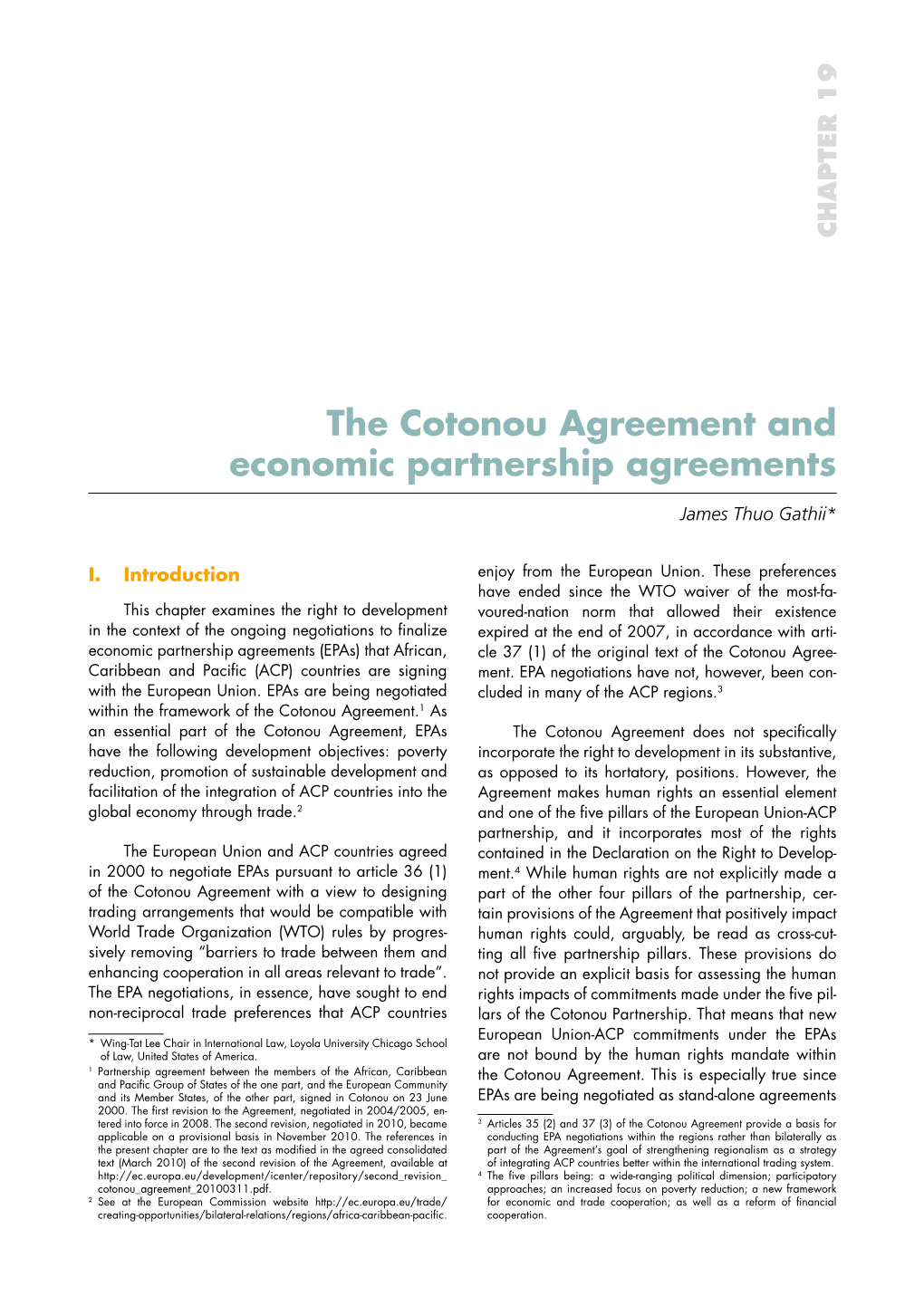 The Cotonou Agreement and Economic Partnership Agreements