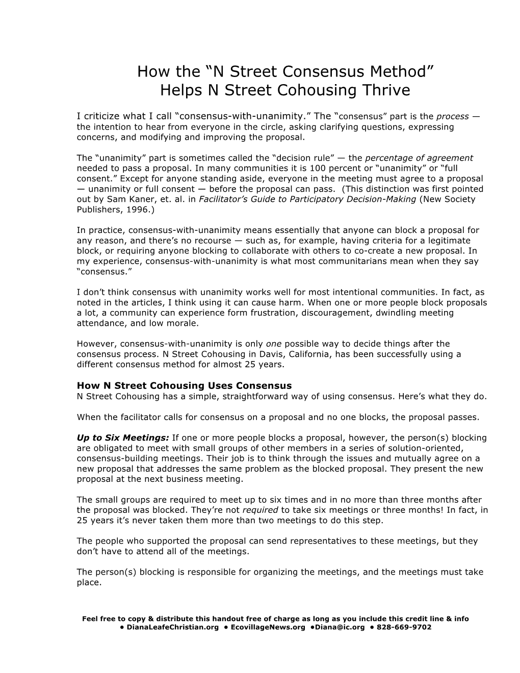 N Street Consensus Method” Helps N Street Cohousing Thrive