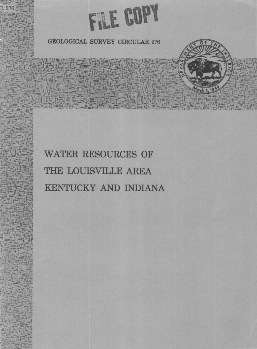 Water Resources of the Louisville Area Kentucky and Indiana