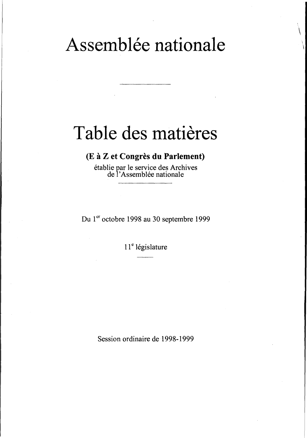 Assemblée Nationale Table Des Matières