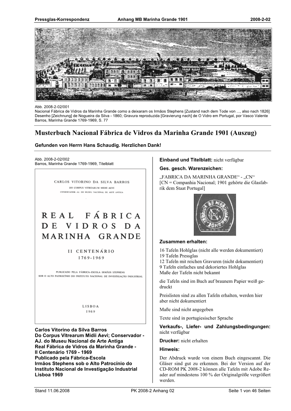 Musterbuch Nacional Fábrica De Vidros Da Marinha Grande 1901 (Auszug)