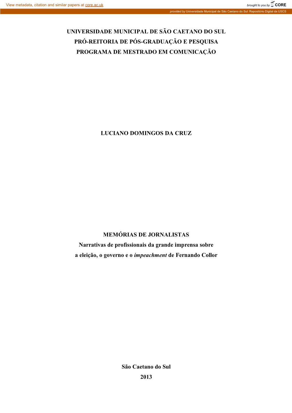 Universidade Municipal De São Caetano Do Sul: Repositório Digital Da USCS