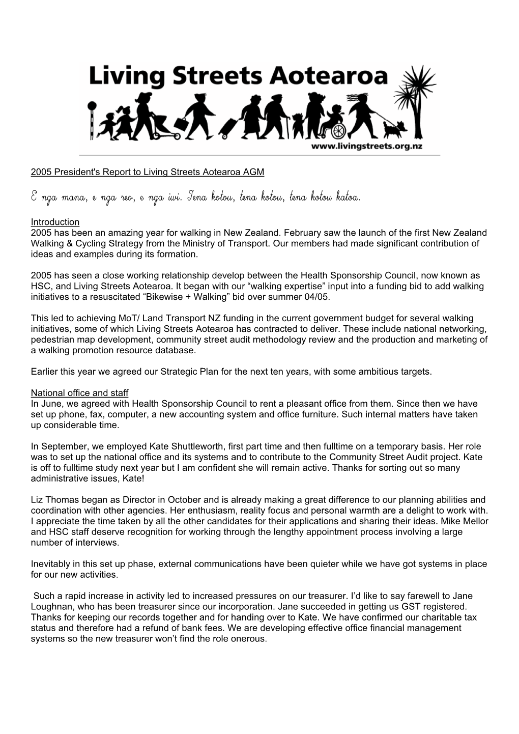 2005 President's Report to Living Streets Aotearoa AGM