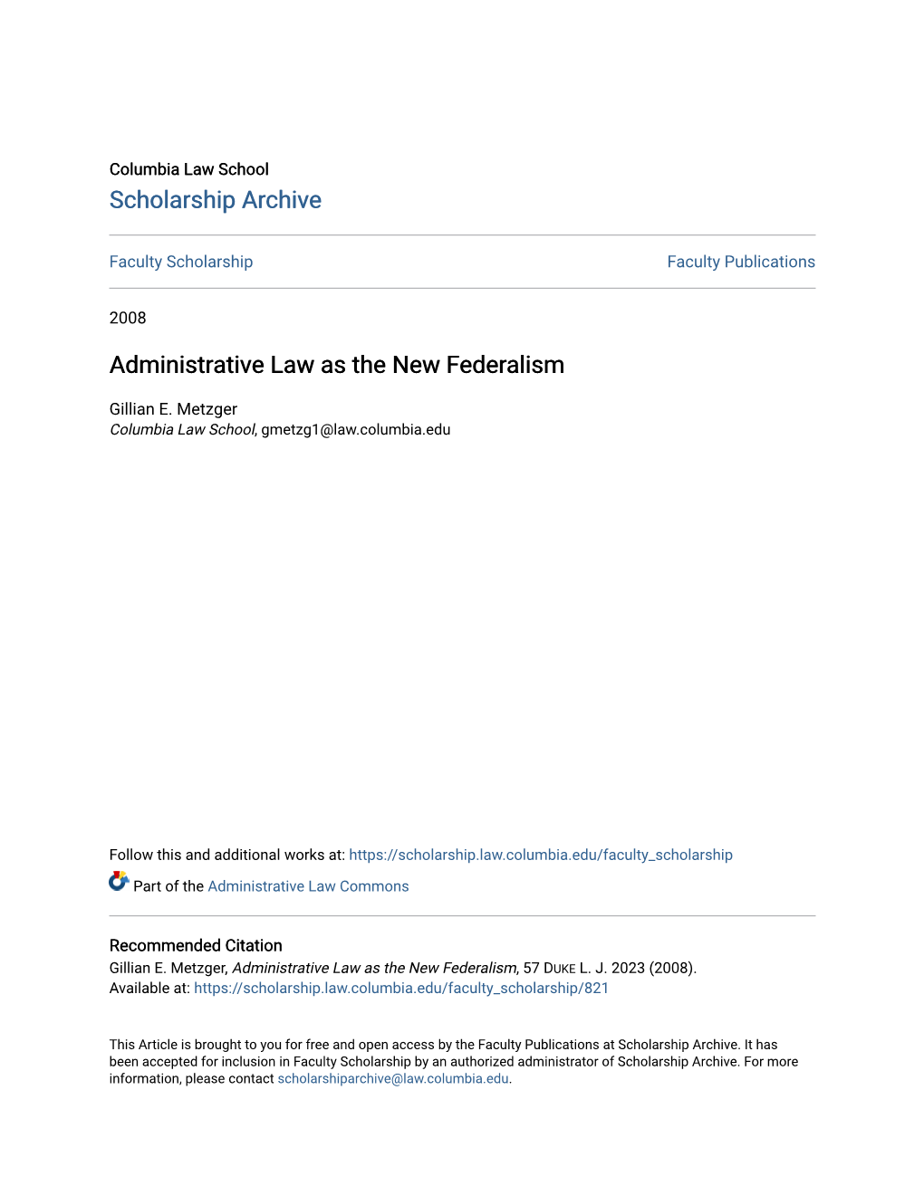 Administrative Law As the New Federalism