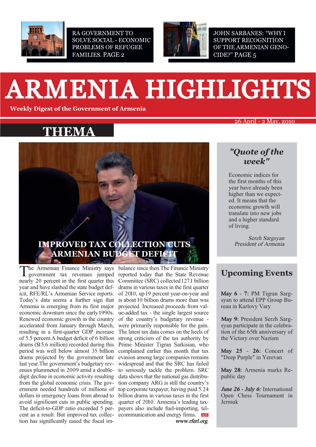ARMENIA HIGHLIGHTS Weekly Digest of the Government of Armenia
