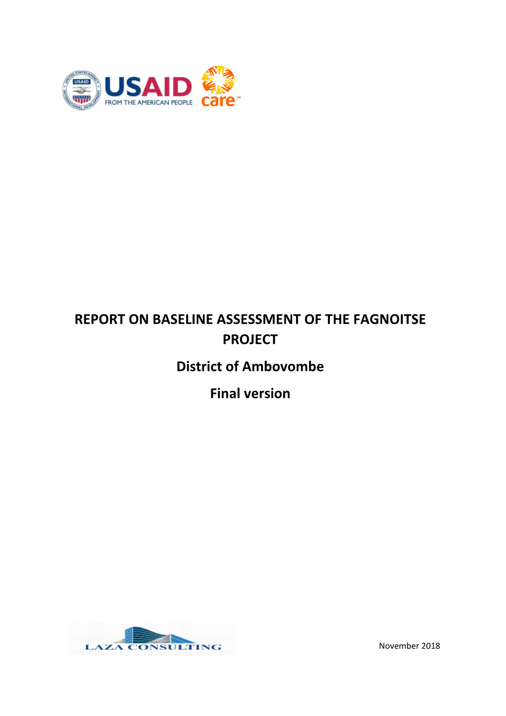 REPORT on BASELINE ASSESSMENT of the FAGNOITSE PROJECT District of Ambovombe Final Version