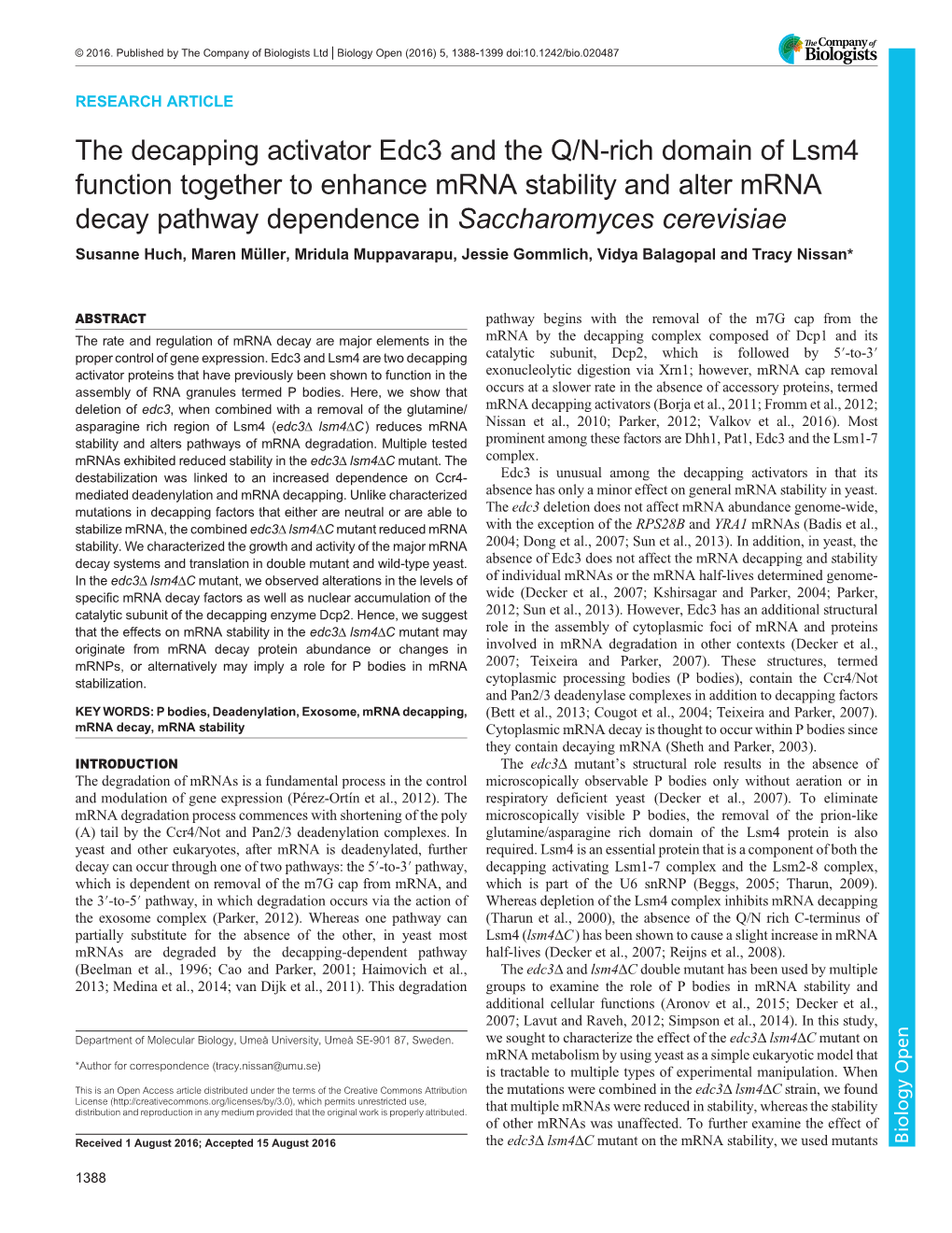 The Decapping Activator Edc3 and the Q/N-Rich Domain of Lsm4 Function