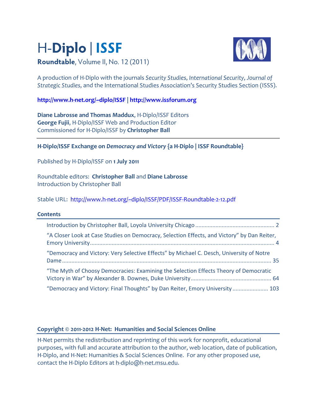 H-Diplo/ISSF Roundtable, Vol. 2, No. 11 (2011)