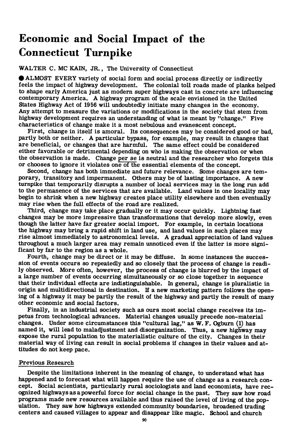 Economic and Social Impact of the Connecticut Turnpike