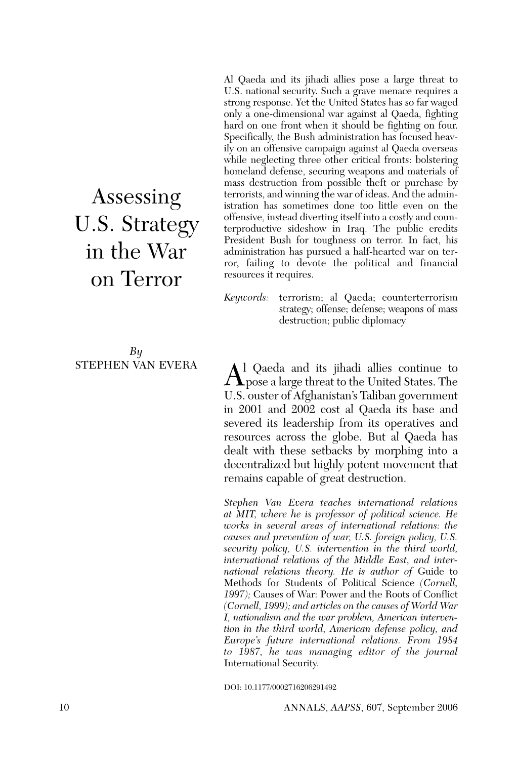 Assessing U.S. Strategy in the War on Terror 11