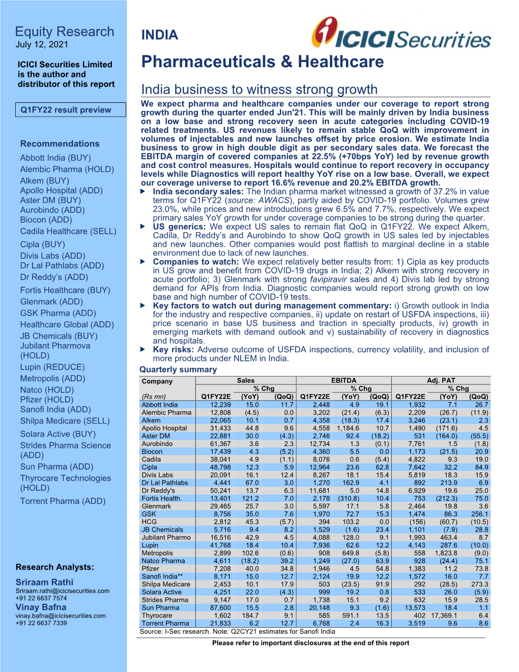Equity Research INDIA July 12, 2021