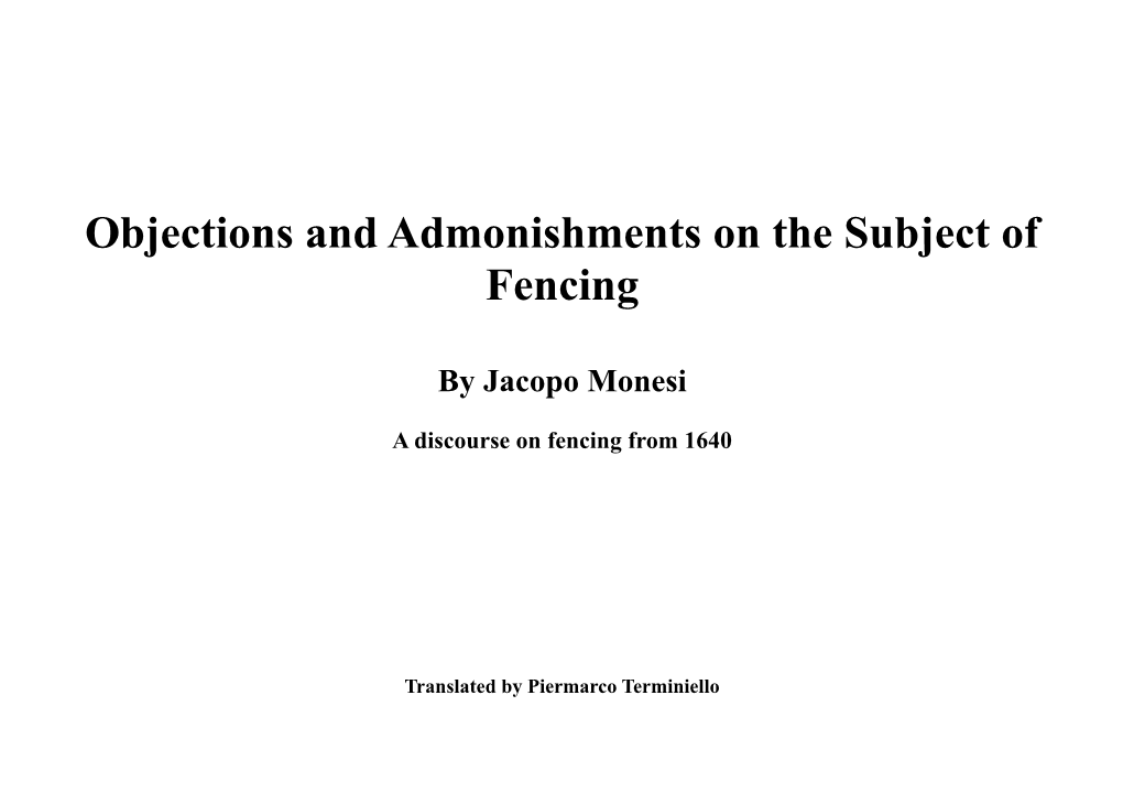 Objections and Admonishments on the Subject of Fencing