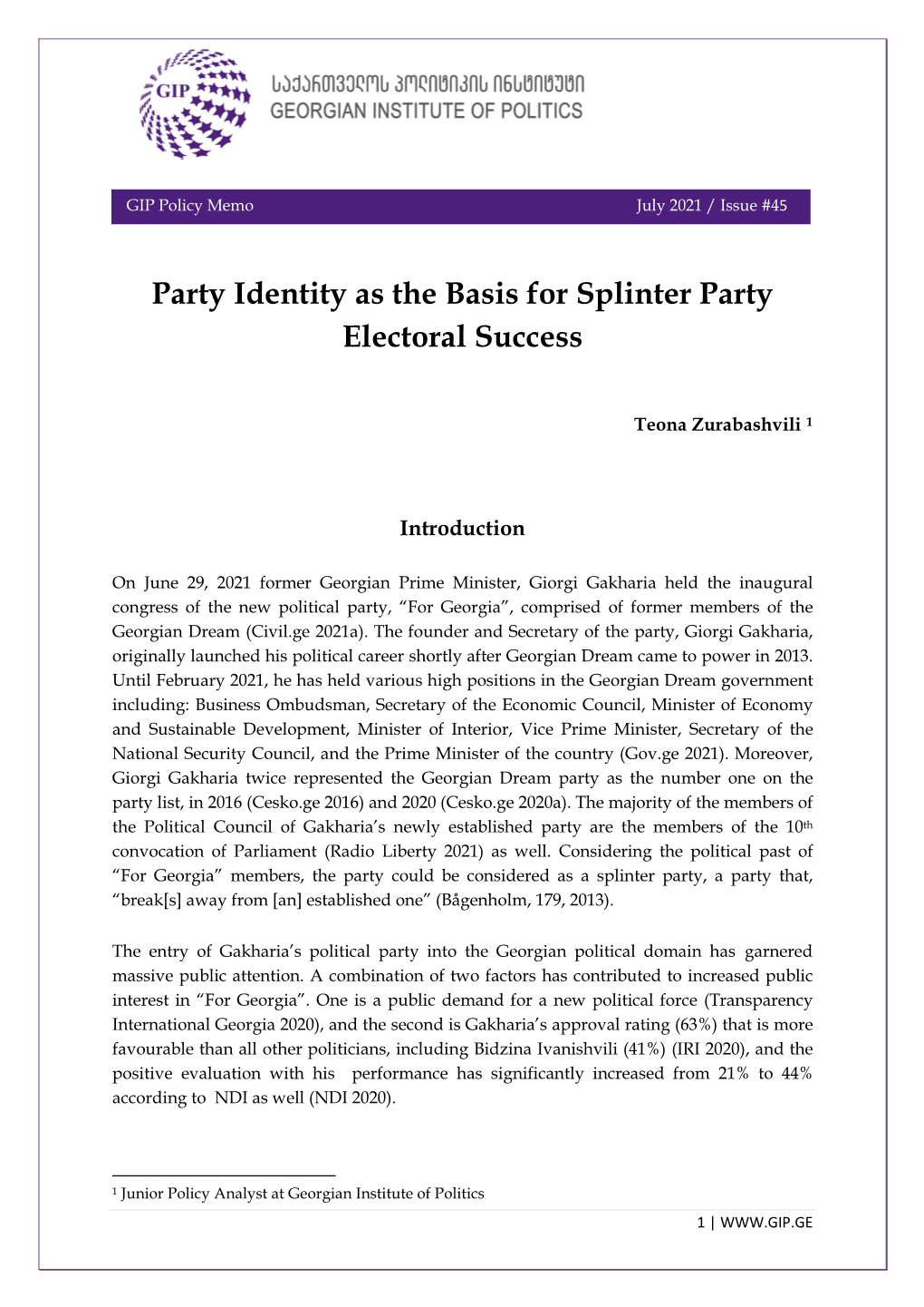 Party Identity As the Basis for Splinter Party Electoral Success