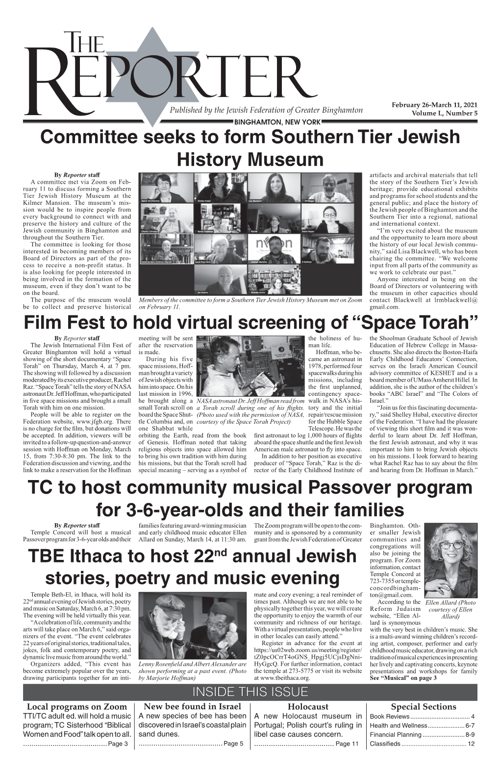 Film Fest to Hold Virtual Screening of “Space Torah” Committee Seeks to Form Southern Tier Jewish History Museum TC to Host