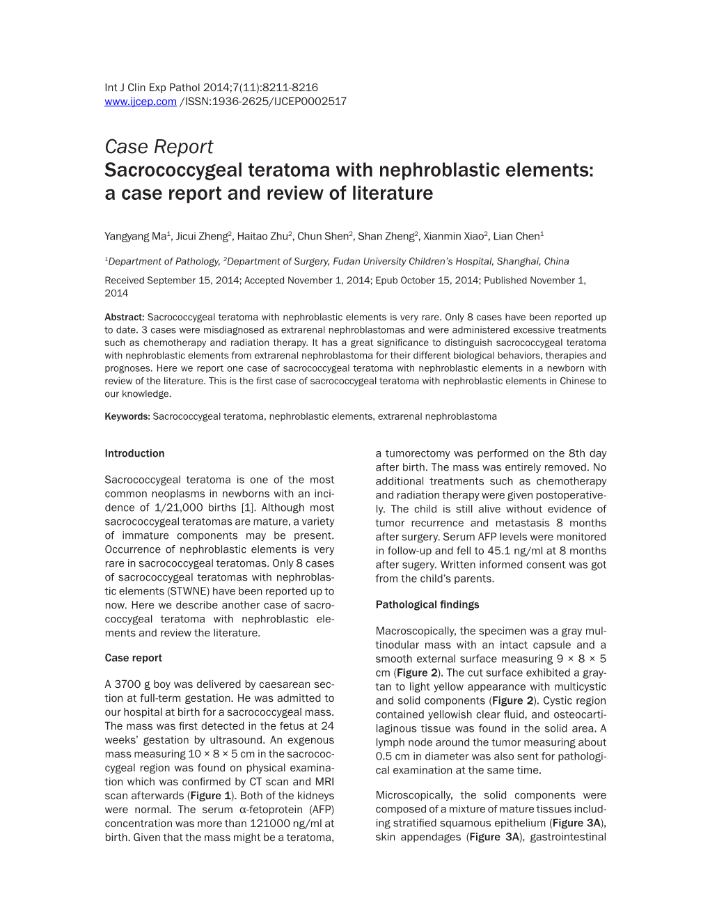 Case Report Sacrococcygeal Teratoma with Nephroblastic Elements: a Case Report and Review of Literature