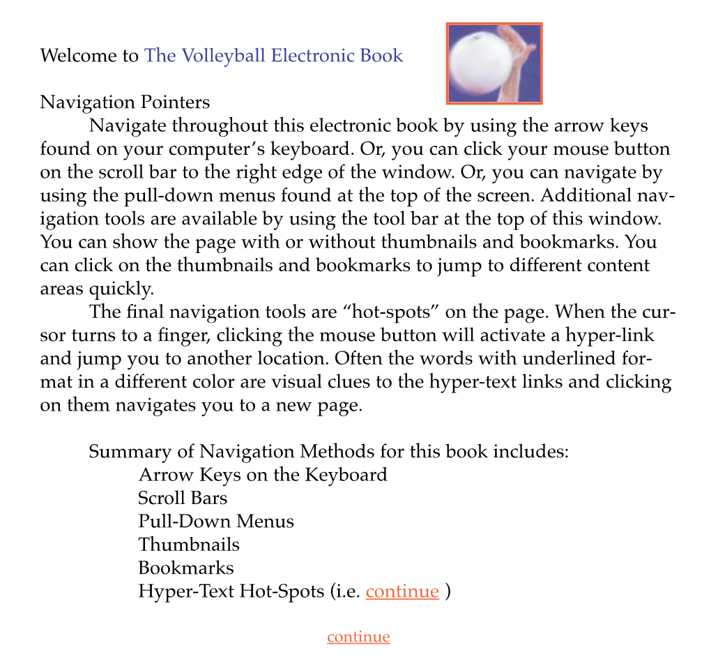 The Volleyball Electronic Book Navigation Pointers Navigate