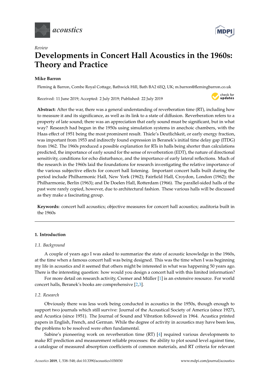 Developments in Concert Hall Acoustics in the 1960S: Theory and Practice