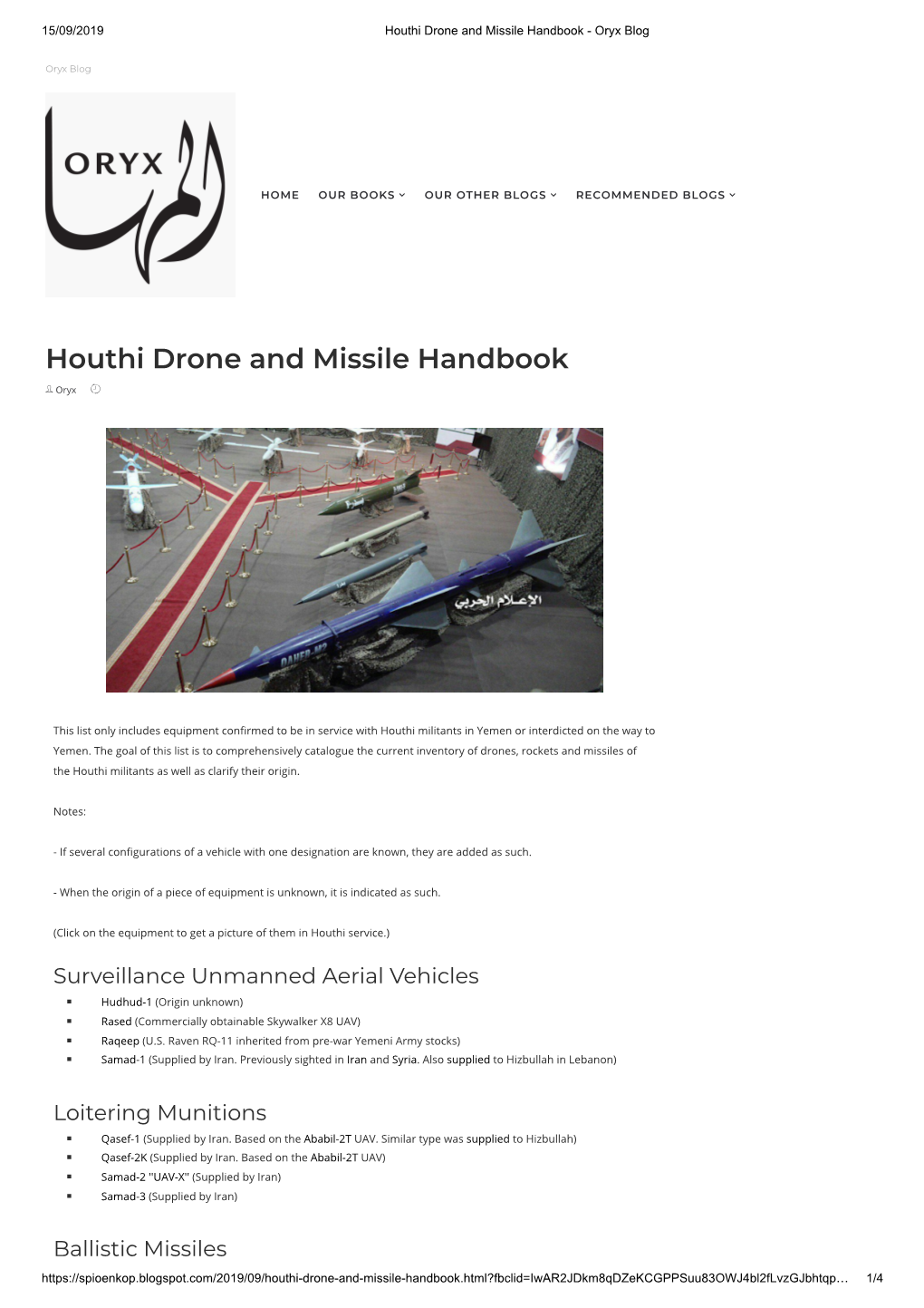 Houthi Drone and Missile Handbook - Oryx Blog