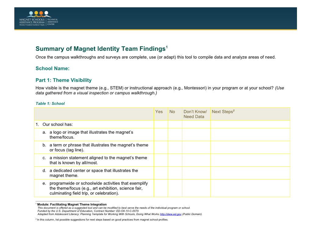 Summary of Magnet Identity Team Findings