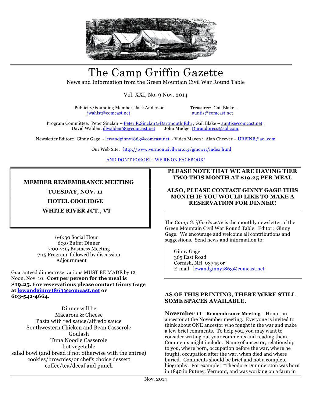 The Camp Griffin Gazette News and Information from the Green Mountain Civil War Round Table