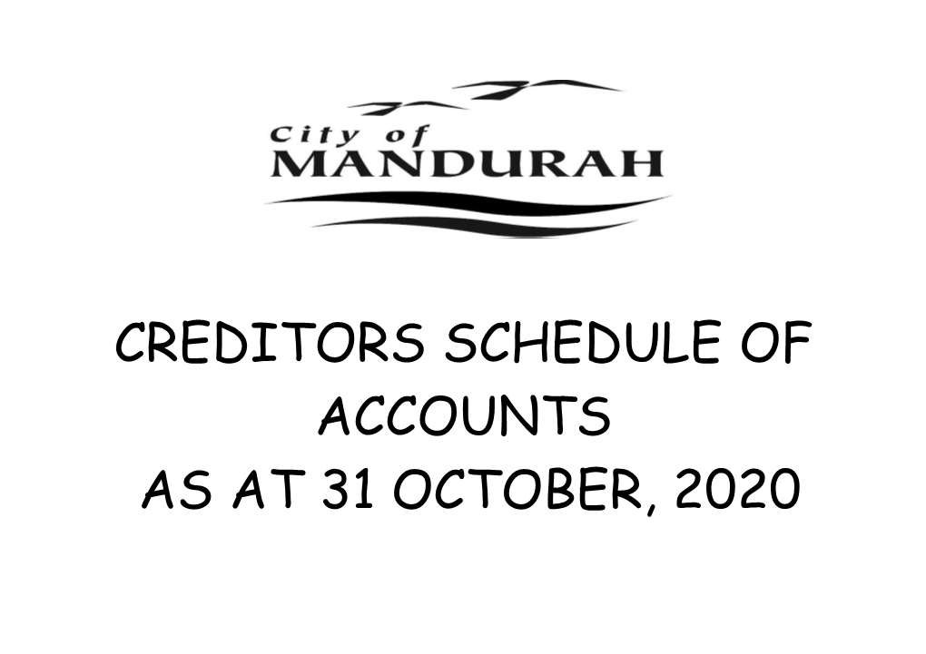 CREDITORS SCHEDULE of ACCOUNTS AS at 31 OCTOBER, 2020    Creditors Schedule of Account As at 31 October 2020