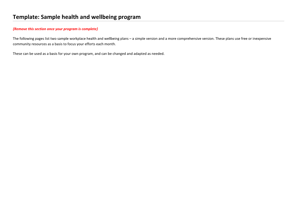 Template: Sample Health and Wellbeing Program