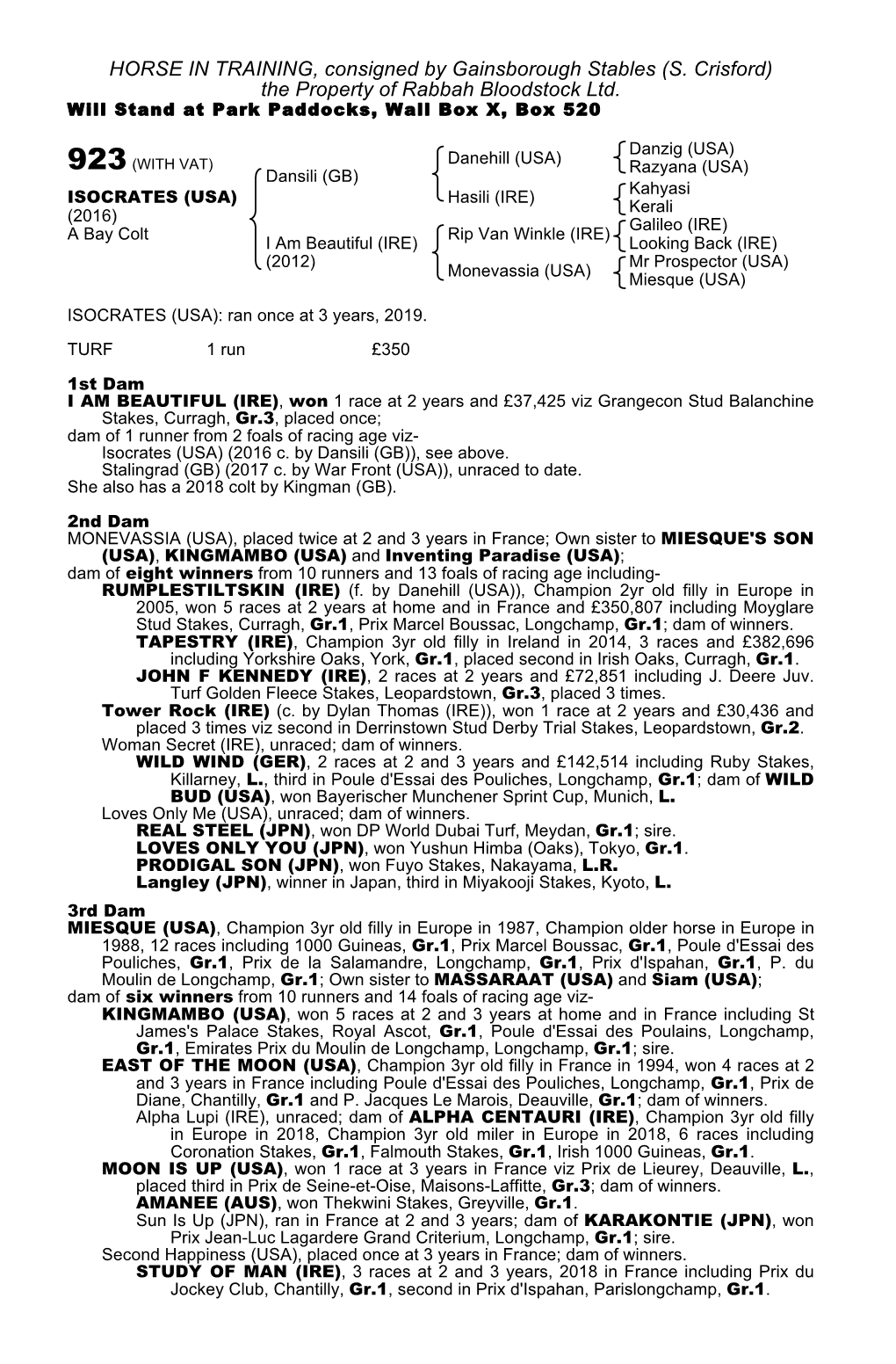 HORSE in TRAINING, Consigned by Gainsborough Stables (S. Crisford) the Property of Rabbah Bloodstock Ltd