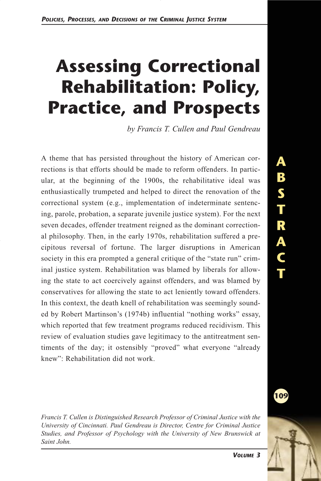 Assessing Correctional Rehabilitation: Policy, Practice, and Prospects by Francis T