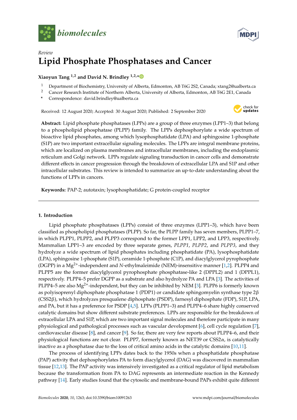 Lipid Phosphate Phosphatases and Cancer