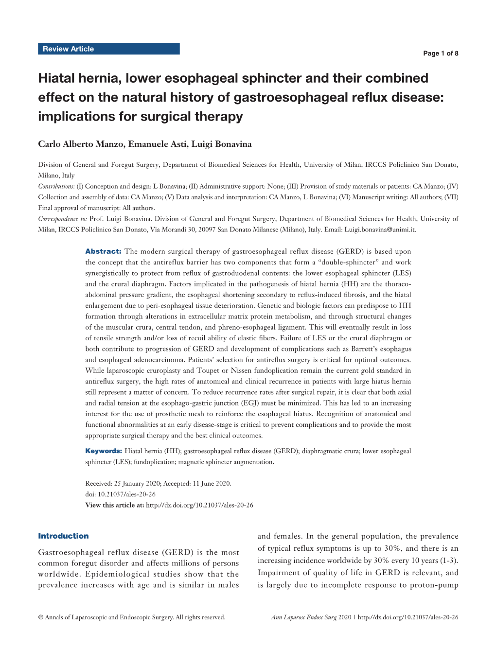 Hiatal Hernia, Lower Esophageal Sphincter and Their Combined Effect on the Natural History of Gastroesophageal Reflux Disease: Implications for Surgical Therapy