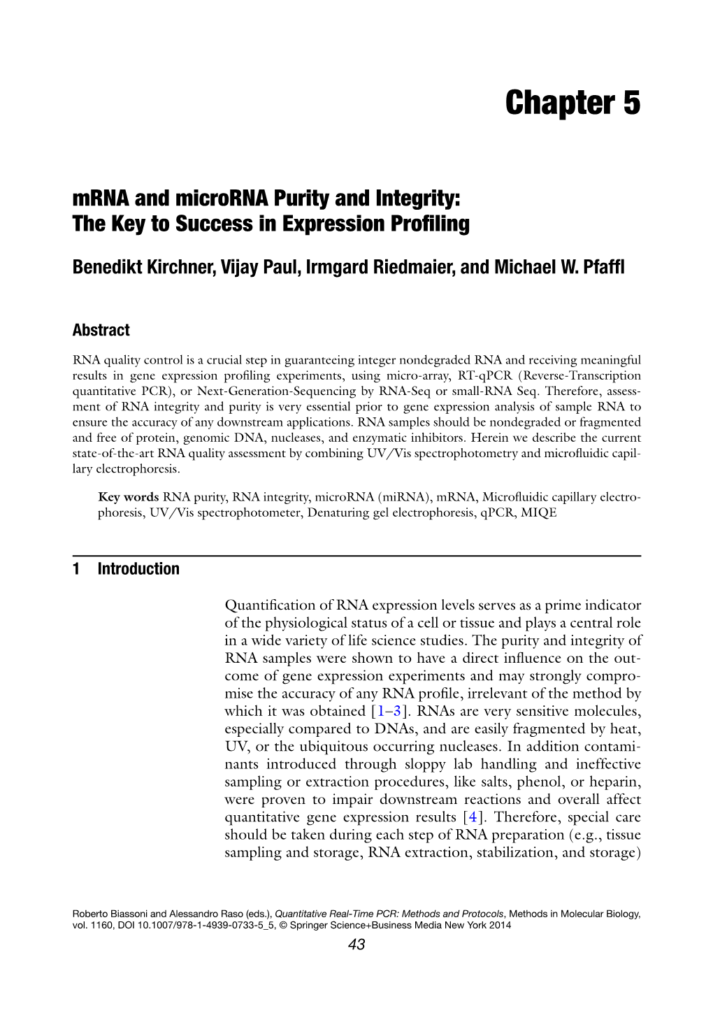 Chapter 5 -- Mrna and Microrna Purity and Integrity