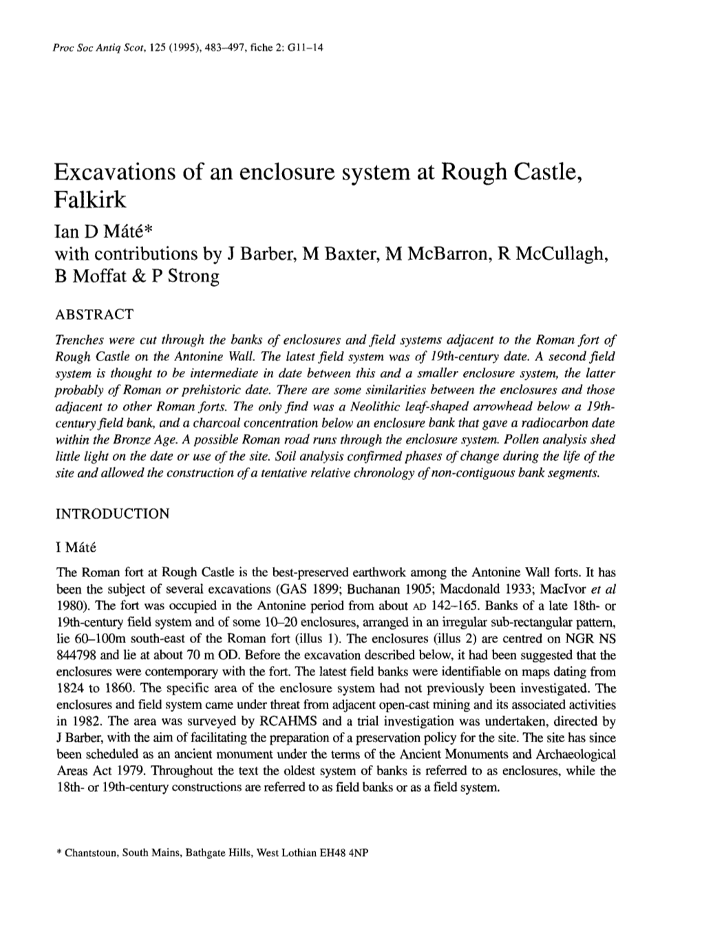 Excavations of an Enclosure System at Rough Castle, Falkirk 485