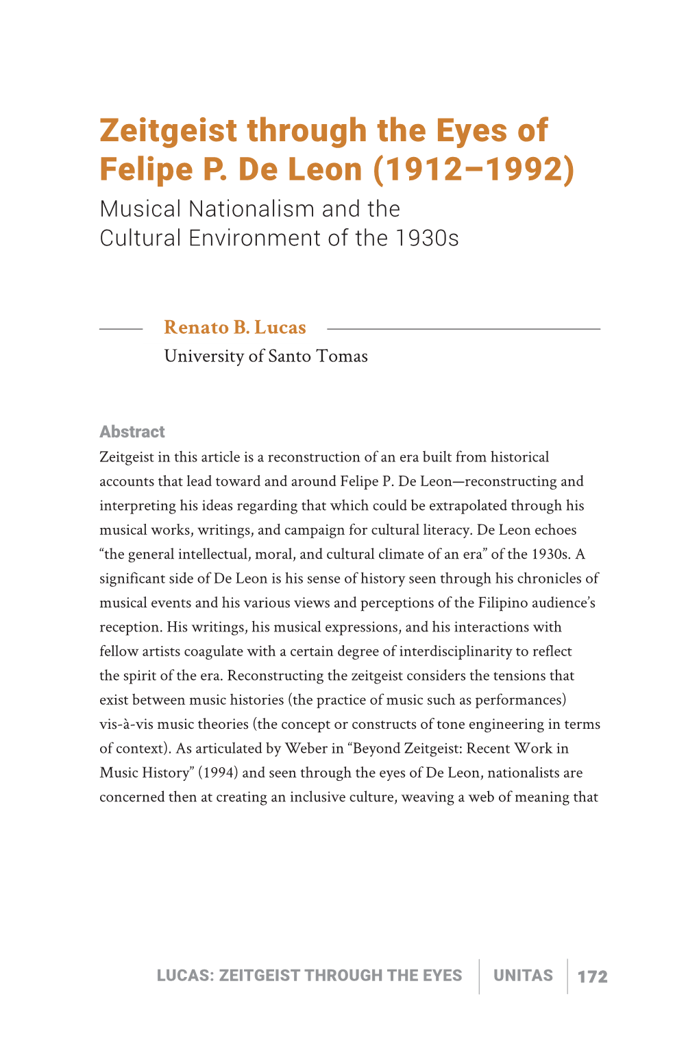 Zeitgeist Through the Eyes of Felipe P. De Leon (1912–1992) Musical Nationalism and the Cultural Environment of the 1930S